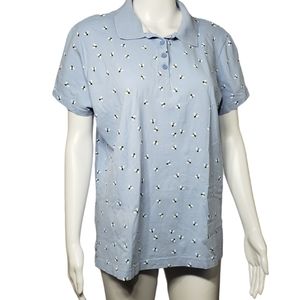 Light Blue Women's Polo Shirt with Bee's All over it! ADORABLE!! Size  XXL